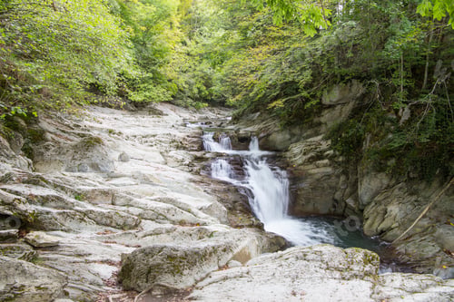 Preview: Waterfall At Autumn Forest Selva De Irati Fall Beech Jungle In Navarra Pyrenees Of Spain Cascade