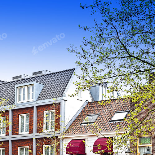 Preview: Historic Buildings In The City Of Amersfoort. Typical Dutch Brick Houses In Holland.