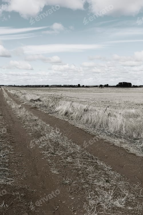 Preview: Autumn Fields In Spain After Harvesting. Service Dirt Road For Agricultural Production