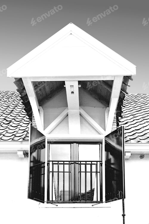 Preview: Dormer With Shutters On The Roof Of A House In Holland. Typical Dutch House With Gable Window