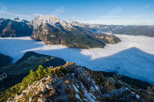 Preview: Autumn Alps Mountain Misty Morning View From Jenner Viewing Platform, Schonau Am Konigssee