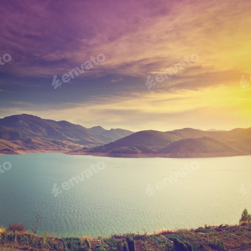 Preview: Sunset Over A Mountain Lake In Spain, Instagram Effect