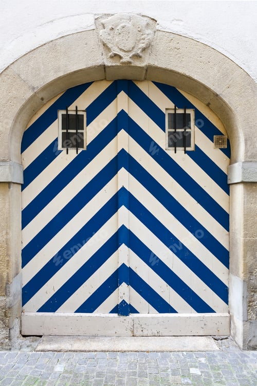 Preview: Wooden Striped Gate In The In The Medieval Swiss City Of Lucerne