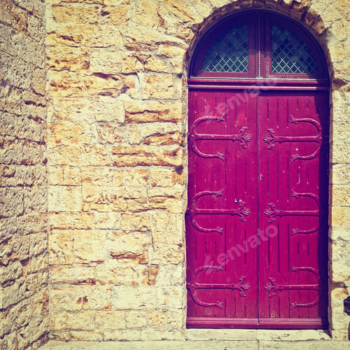 Preview: Solid Wooden Door In The French City, Instagram Effect
