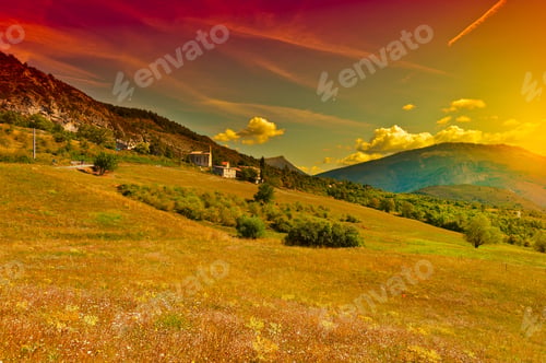 Preview: The Small Village High Up In The French Alps, Sunset