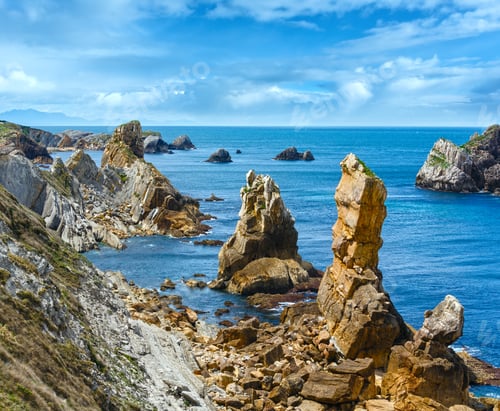 Preview: Atlantic Ocean Rocky Coastline Near Portio Beach, Pielagos, Cantabria, Spain