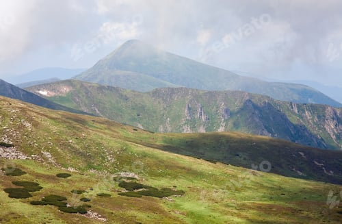 Preview: Misty Summer Mountain Landscape And Snow On Mountainside(Ukraine, Carpathian, Chornogora Ridge