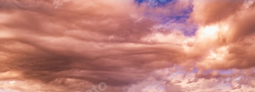 Preview: Summer Sunset Dranatic Sky Panorama With Fleese Clouds. Summer Evening Sky And Weather Concept