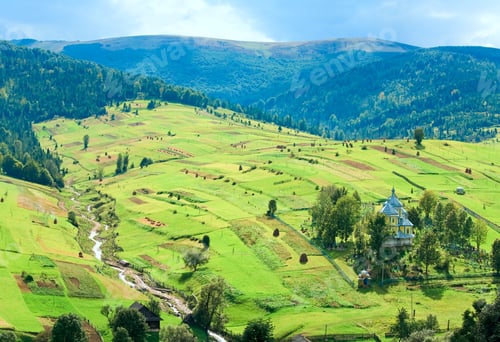 Preview: Beautiful Summer Mountain And Small Village On Mountainside (Carpathian. Ukraine)