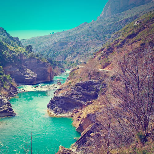 Preview: The Rapid Flow Of The River Aragon In The Spur Of The Pyrenees Mountains, Instagram Effect