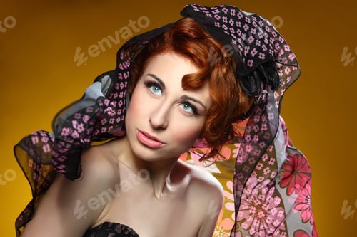 Preview: Portrait Beautiful Girl With Curly Hair In Studio Shooting . Beautiful Makeup, Bright Emotions