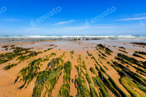 Preview: Rock Formations On Sandy Beach (Algarve, Costa Vicentina, Portugal).