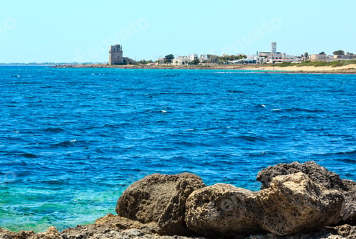 Preview: Picturesque Ionian Sea Torre Colimena Beach, Salento, Puglia, Italy. Historical Fortification Tower