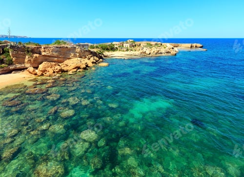 Preview: Spiaggia Massolivieri Beach Summer Sea Landscape (Siracusa, Sicily, Italy). People Unrecognizable.