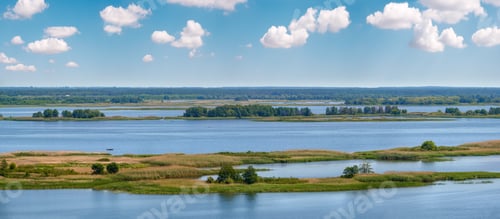 Preview: Dnipro River Summer Panoramic Landscape, Kaniv Water Reservoir, Kyiv Region, Ukraine.