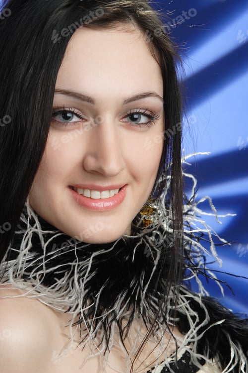 Preview: Portrait Of Beautiful Girl With Curly Hair Luxuriant