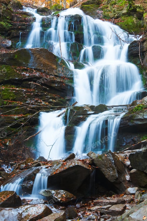 Preview: Waterfalls On Rocky Stream, Running Through Autumn Mountain Forest