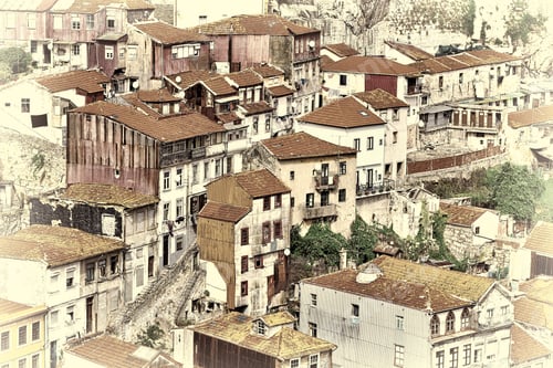 Preview: View To Historic Center City Of Porto In Portugal, Retro Image Filtered Style