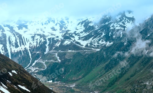 Preview: Summer Cloudy Mountain Landscape With Road (Furka Pass, Switzerland)
