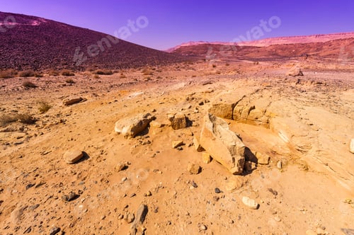 Preview: Rocky Hills Of The Negev Desert In Israel At Sunset. Breathtaking Landscape Of The Rock Formations