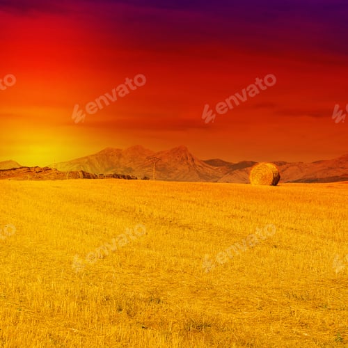 Preview: Hay Bales On The Field In The Cantabrian Mountain, Spain, Instagram Effect