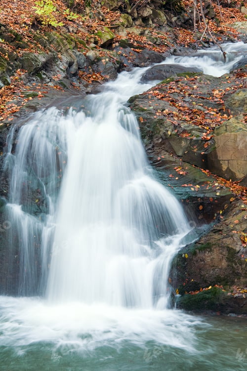 Preview: Waterfalls On Rocky Stream, Running Through Autumn Mountain Forest