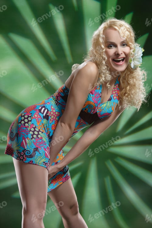 Preview: Beautiful Young Girl With White Hair In Green