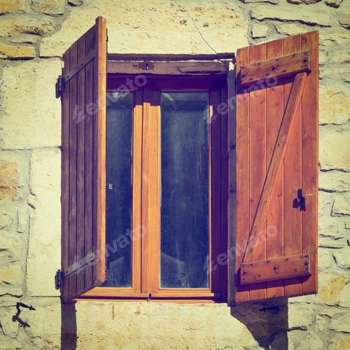 Preview: French Window With Open Wooden Shutter, Instagram Effect