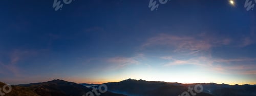 Preview: Early Predawn In Mountains. Autumn Night Panorama With Stars And Moon In Sky