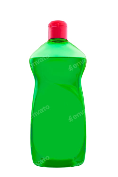 Preview: Plastic Transparent Bottle With Cleaner Liquid Soap In Green With Red Cap, Un Label Chemical