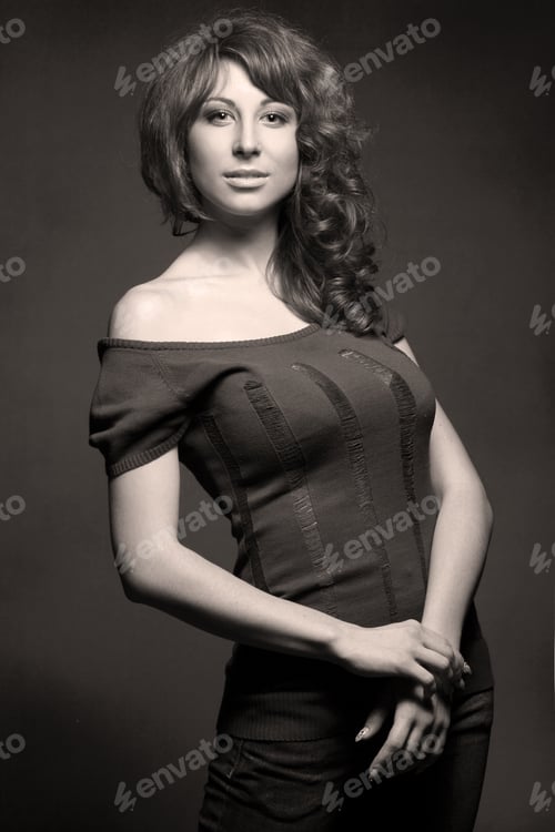 Preview: Portrait Of Beautiful Girl With Curly Hair Luxuriant