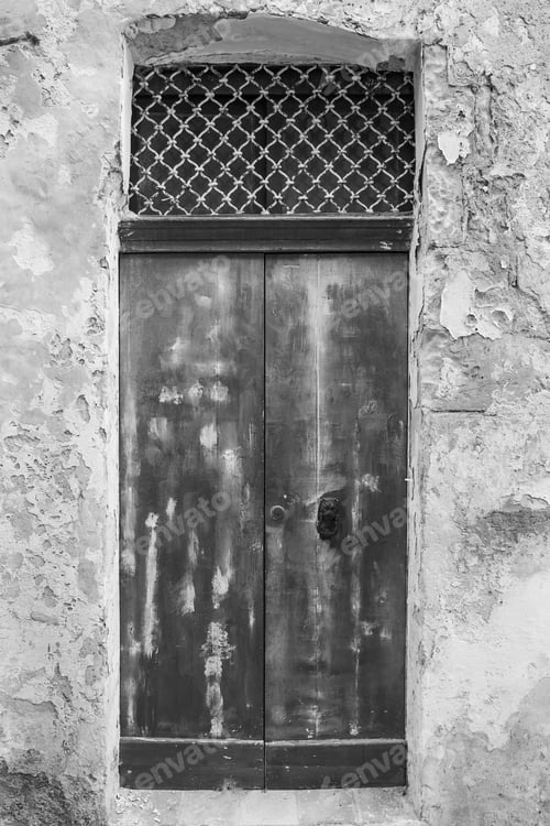 Preview: Building With Traditional Maltese Door In Historical Part Of Valletta. Entrance To An Abandoned
