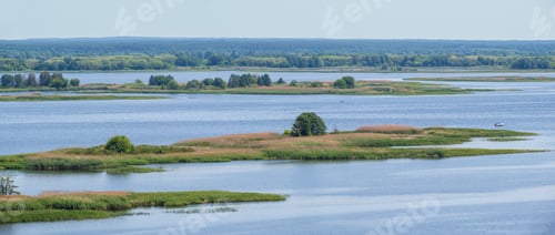 Preview: Dnipro River Summer Panoramic Landscape, Kaniv Water Reservoir, Kyiv Region, Ukraine.