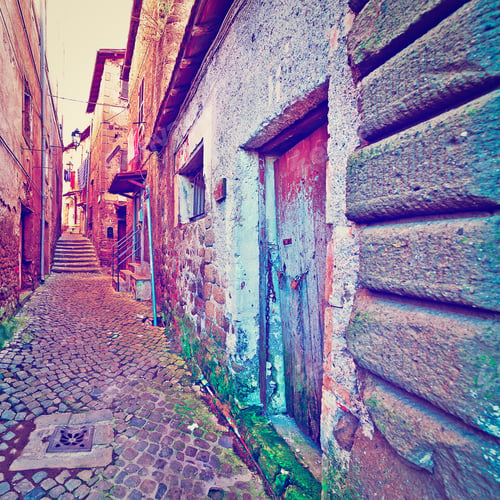 Preview: Narrow Alley With Old Buildings In Italian City Of Cave, Instagram Effect
