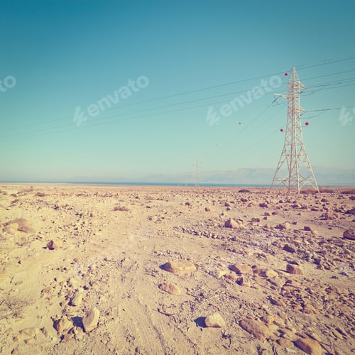 Preview: View To The Dead Sea And Electricity Pole From The Judean Desert, Instagram Effect