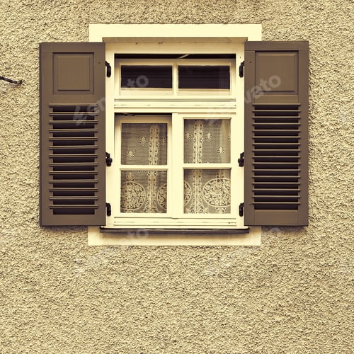 Preview: Bavarian Window With Open Wooden Shutters, Retro Image Filtered Style