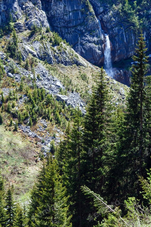 Preview: Summer Alps Mountain View With Waterfall (Vorarlberg, Austria).