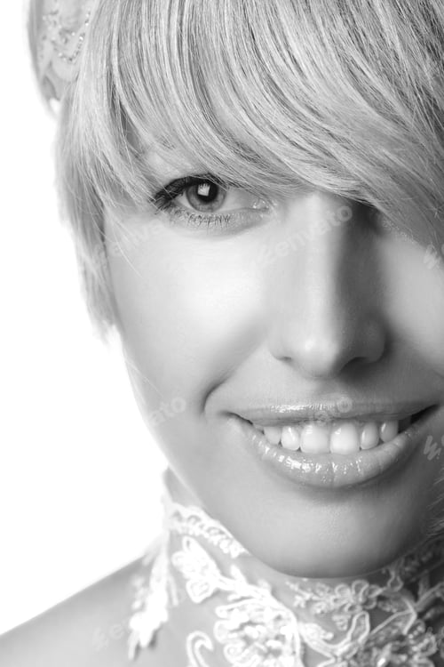 Preview: Portrait Of A Beautiful Blue-Eyed Woman On A White Background