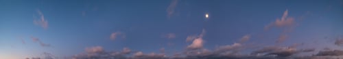Preview: Clouds And Full Moon In Twilight Sky View. Panoramic Night Sky Background.