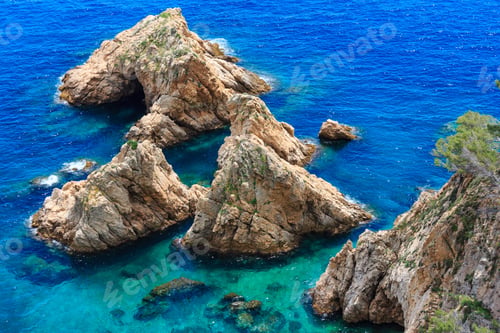 Preview: Summer Sea Rocky Coast Landscape (Spain). View From Above.