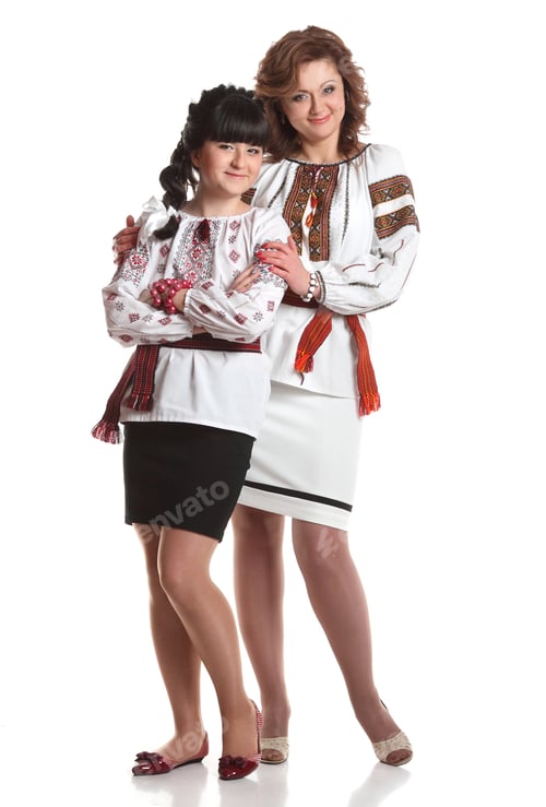 Preview: Ukrainian Family In Their National Costumes. Embroidered Shirts.