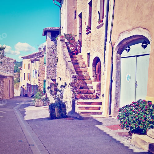 Preview: Deserted Street Of The French City Of Rochemaure, Retro Effect