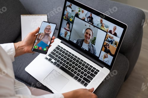Preview: Beautiful Young Woman Having Video Conference Call Via Computer. Call Meeting. Home Office. Stay At