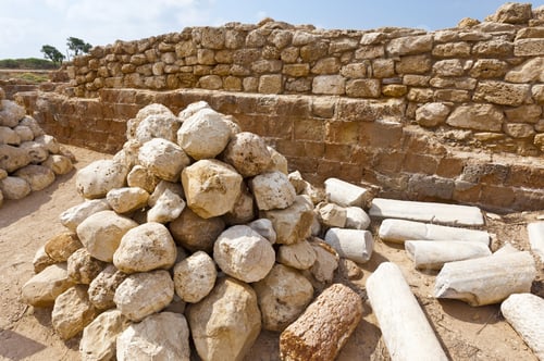 Preview: Ruins Of The Crusader Fortress Of The City Arsour In Israel. Ballista Stones Near The Inner Gate Of