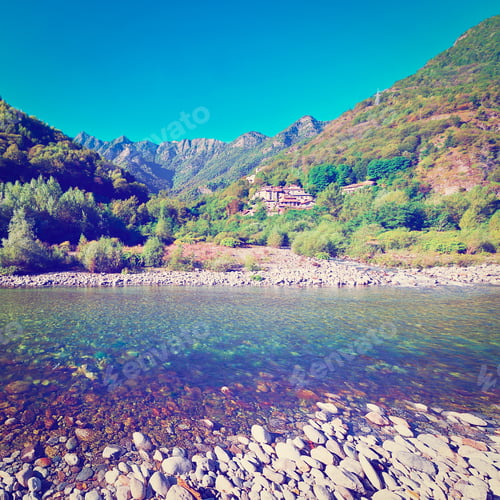 Preview: Small Italian Town On The River In Alps, Instagram Effect
