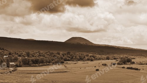 Preview: View Of The Mount Etna In Sicily, Vintage Style Sepia