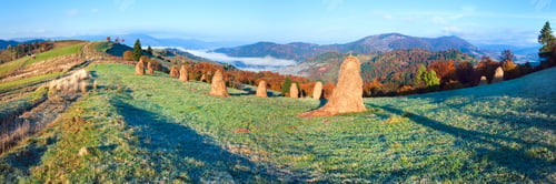 Preview: Autumn Misty Morning Mountain Ridge Panorama (Carpathian , Ukraine). Two Shots Stitch Image.