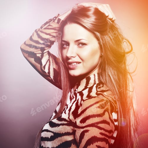 Preview: Beautiful Sensual Fashion Woman. Multicolored Pop Art Photo Toned In Warm Colors