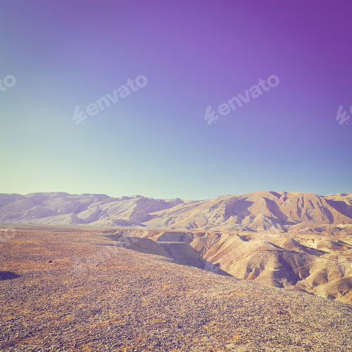 Preview: Rocky Hills Of The Negev Desert In Israel At Sunset, Retro Effect