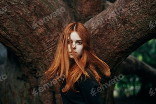 Preview: Red-Haired Woman Standing By The Tree Portrait, Silence